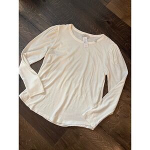 LOFT Outlet Textured Long Sleeve‎ Top Puff Shoulder Crew Neck White L